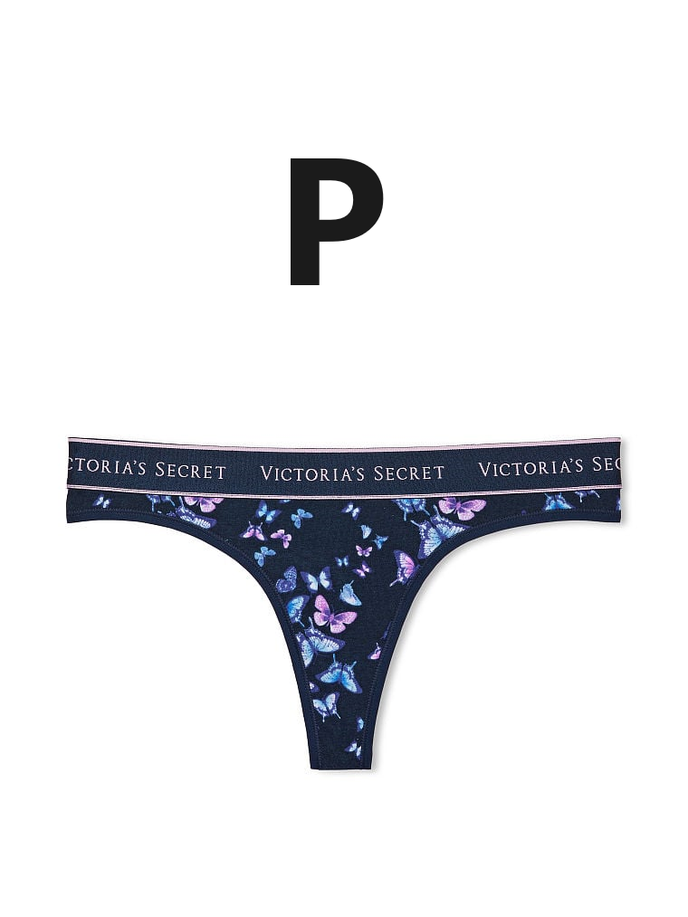 Calcinha Logo Cotton Thong Panty Navy Butterflies Victoria's Secret - Bia  Beauty Store