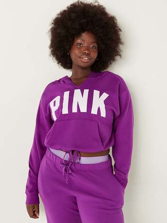 Blusa Moletom PINK Fleece Cropped Cinched Campus Hoodie Iced