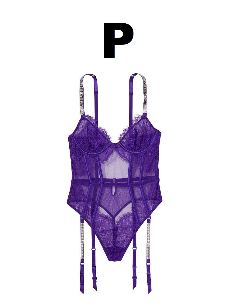 Lingerie Shine Strap Lace Teddy with Garters Brilliant Purple Victoria's  Secret - Bia Beauty Store