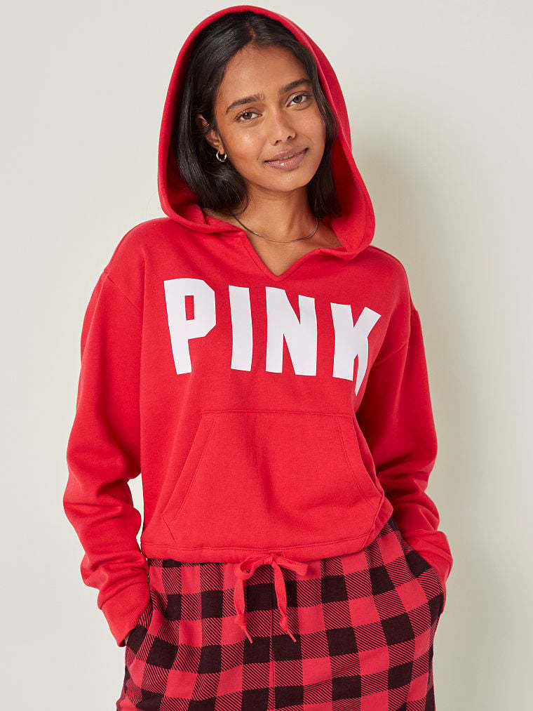Blusa Moletom PINK Fleece Cropped Cinched Campus Hoodie Iced